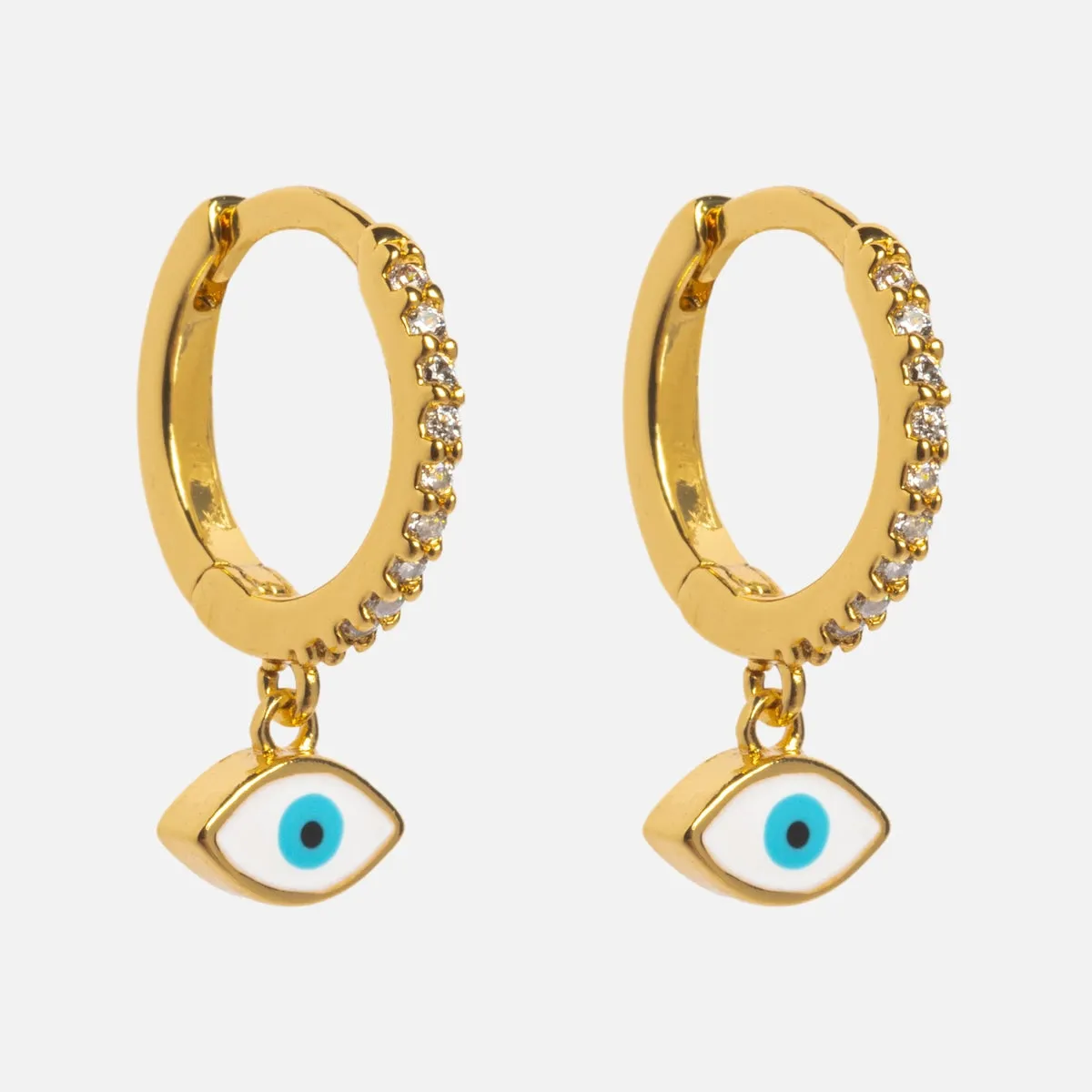 Pave CZ Evil Eye Charm Huggie Hoop Earrings