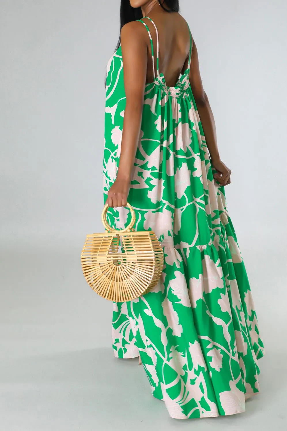 Pink and Green Fleur Maxi Dress