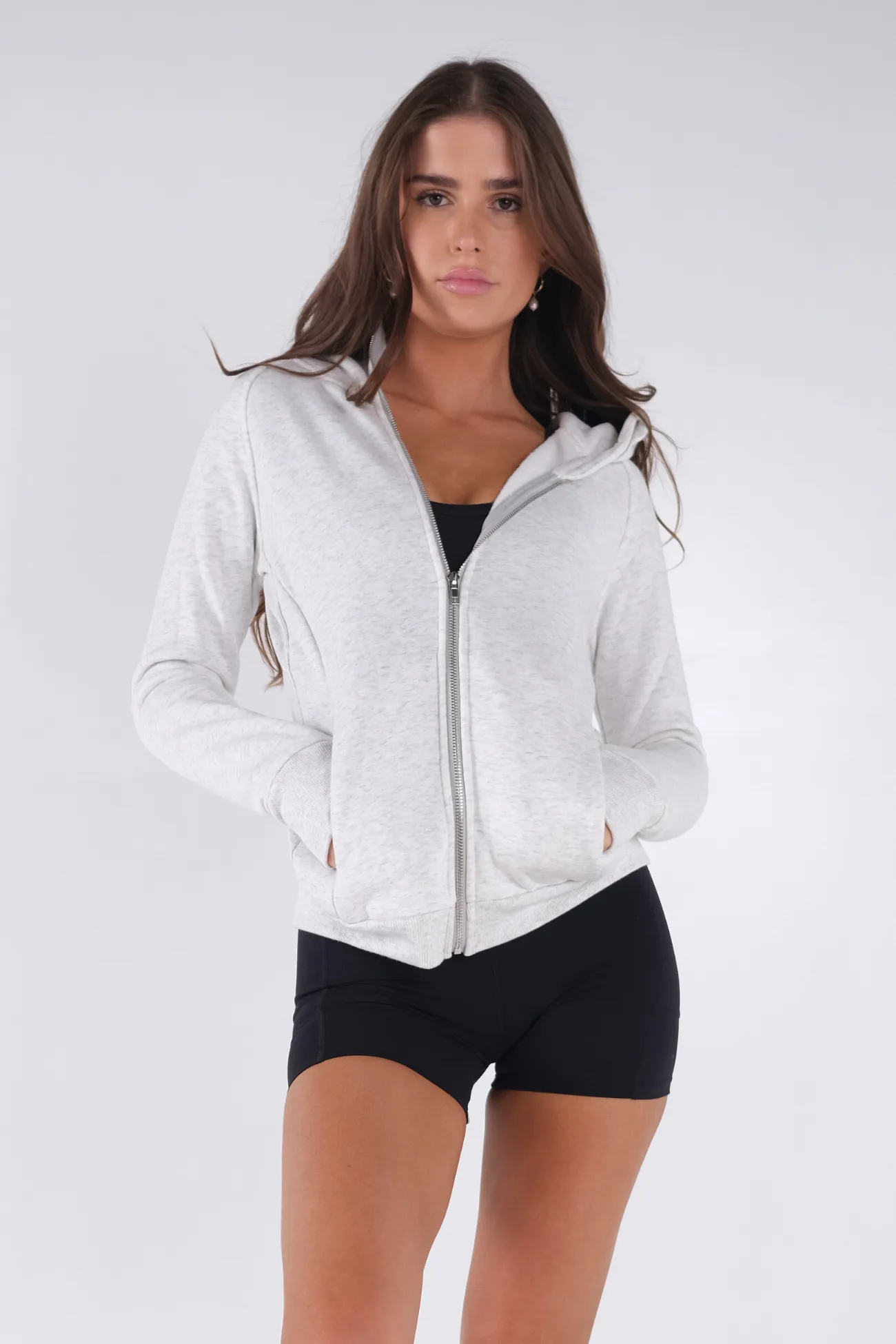 Power Zip Up Hoodie - Grey Marl