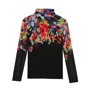 Printed Top Design Long Sleeve Mesh