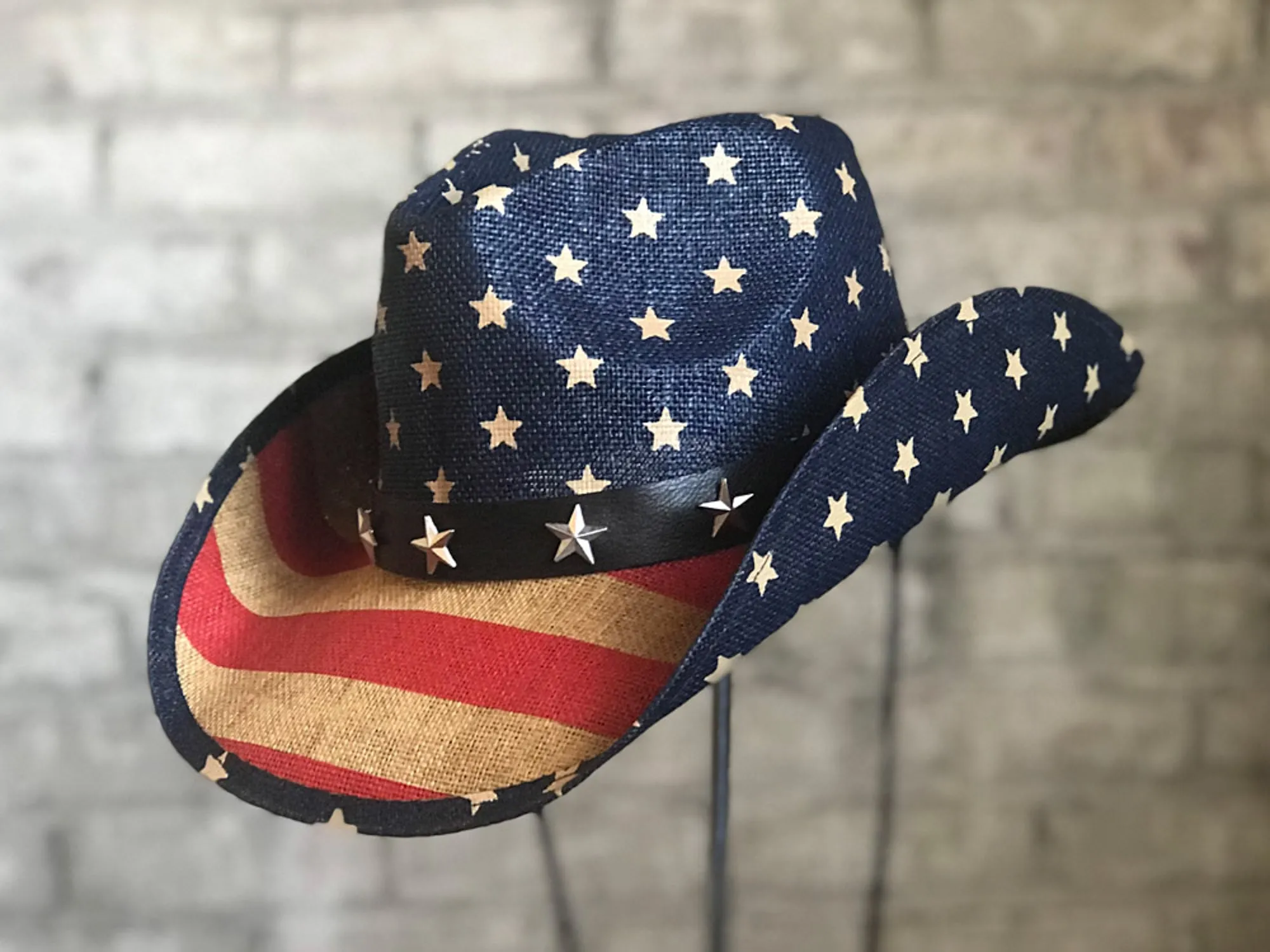 Rockmount Mens American Flag Multi-Color Raffia Straw Cowboy Hat