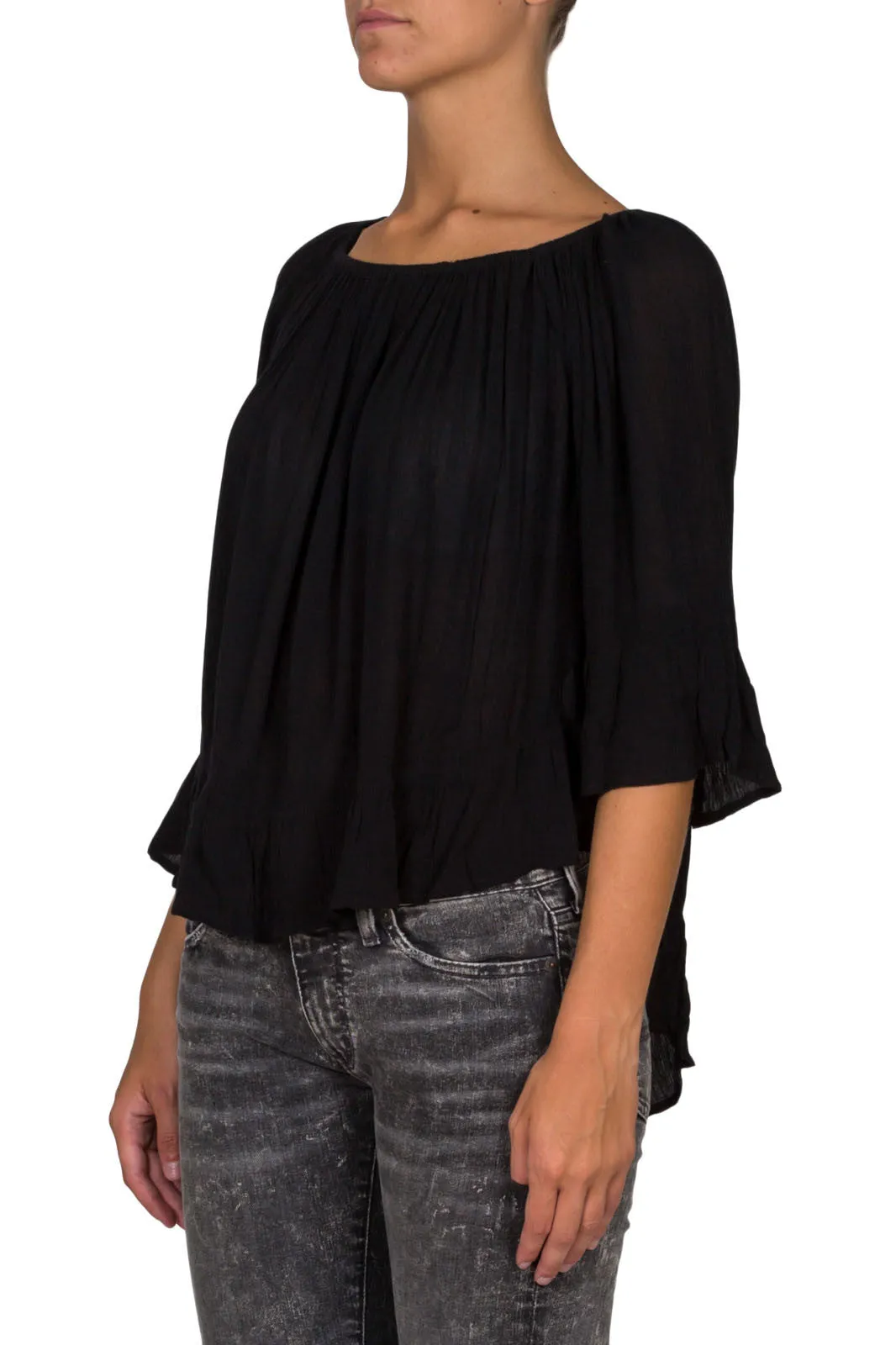 Ruffle Trim Crepe Boho Top