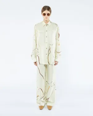 Sabrin - Sale Printed Twill Silk Shirt - Line Drawing Big Scale