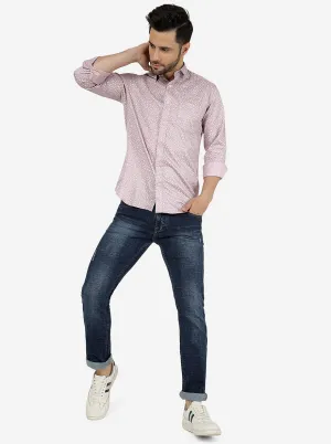 Sangria Pink Printed Slim Fit Semi Casual Shirt | JadeBlue