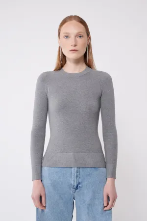 Slate Grey Peachskin Long Sleeve Crew Neck