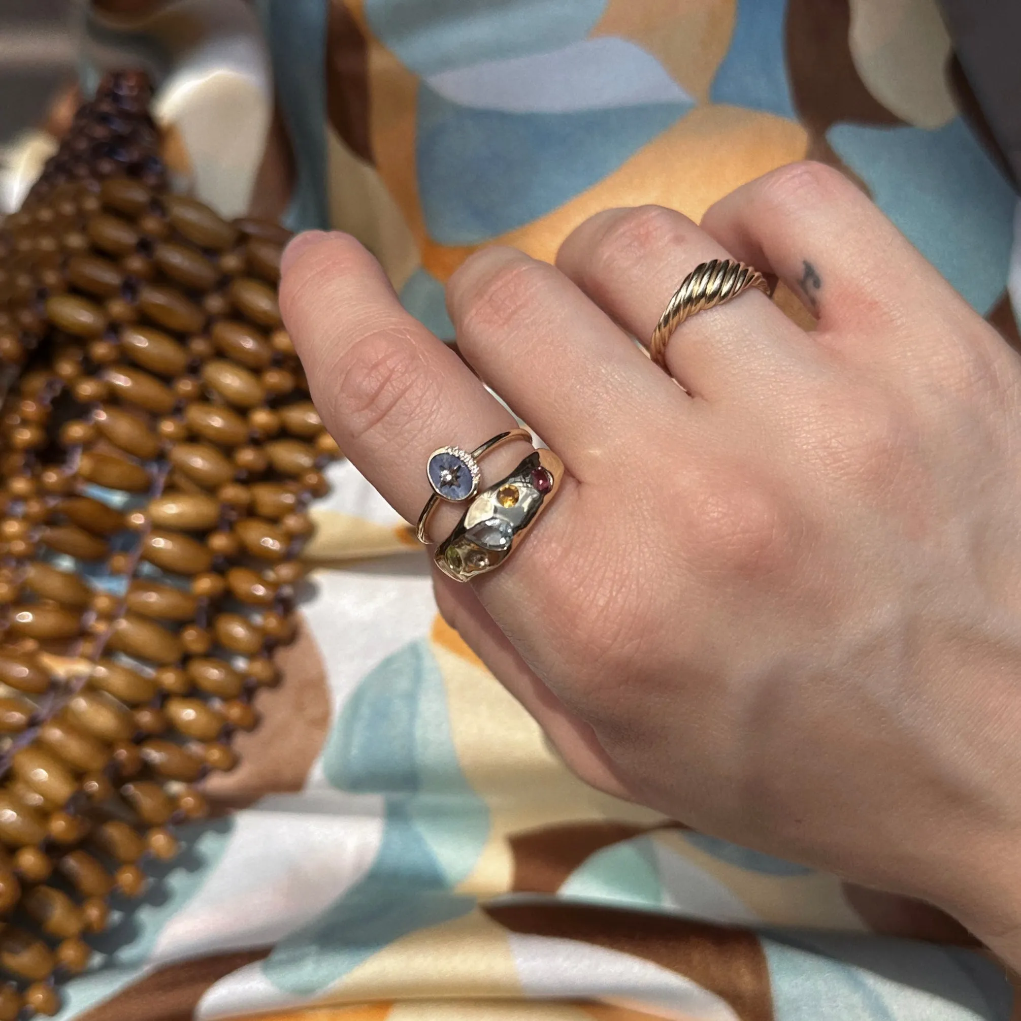 Solid Gold Crystal Crescent Moon Ring for Manifestation