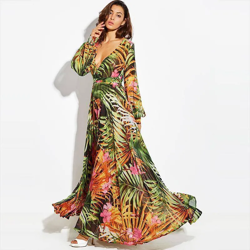 Tropical, Bohemian, Summer bahamas Chiffon Maxi Dress Robe (US 6 -16)