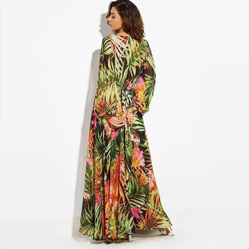 Tropical, Bohemian, Summer bahamas Chiffon Maxi Dress Robe (US 6 -16)