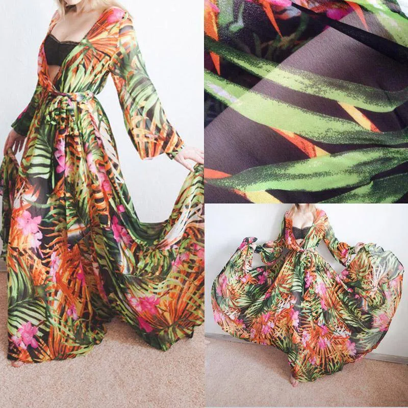 Tropical, Bohemian, Summer bahamas Chiffon Maxi Dress Robe (US 6 -16)