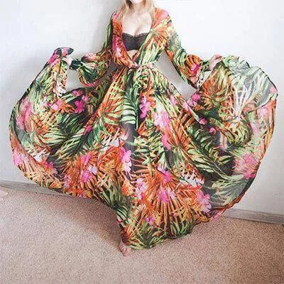 Tropical, Bohemian, Summer bahamas Chiffon Maxi Dress Robe (US 6 -16)