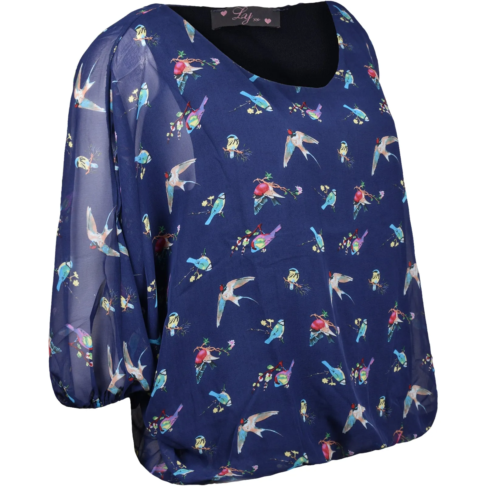 Women Oversized Bird Print Gypsy Top