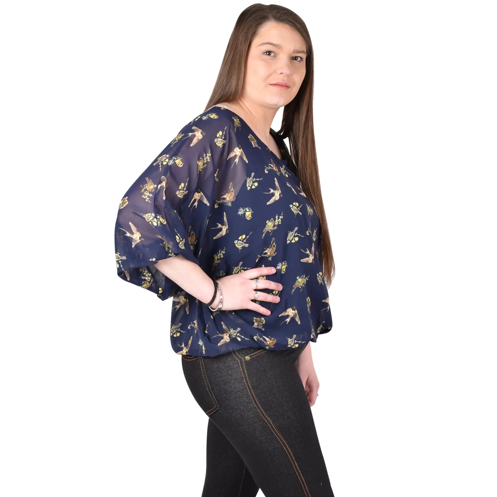 Women Oversized Bird Print Gypsy Top