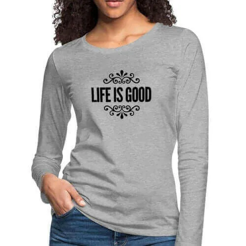 Womens Long Sleeve Graphic Tee, Life Is Good Illustration