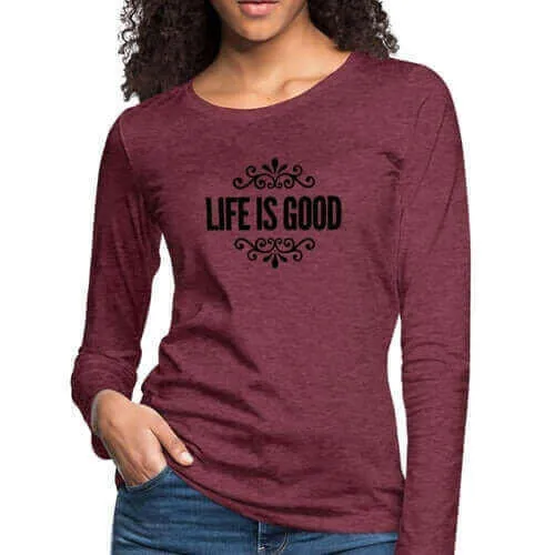 Womens Long Sleeve Graphic Tee, Life Is Good Illustration